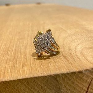 Antique Vintage 10K Yellow Gold Band, Prong Set Diamond Multi Stone Cluster Ring